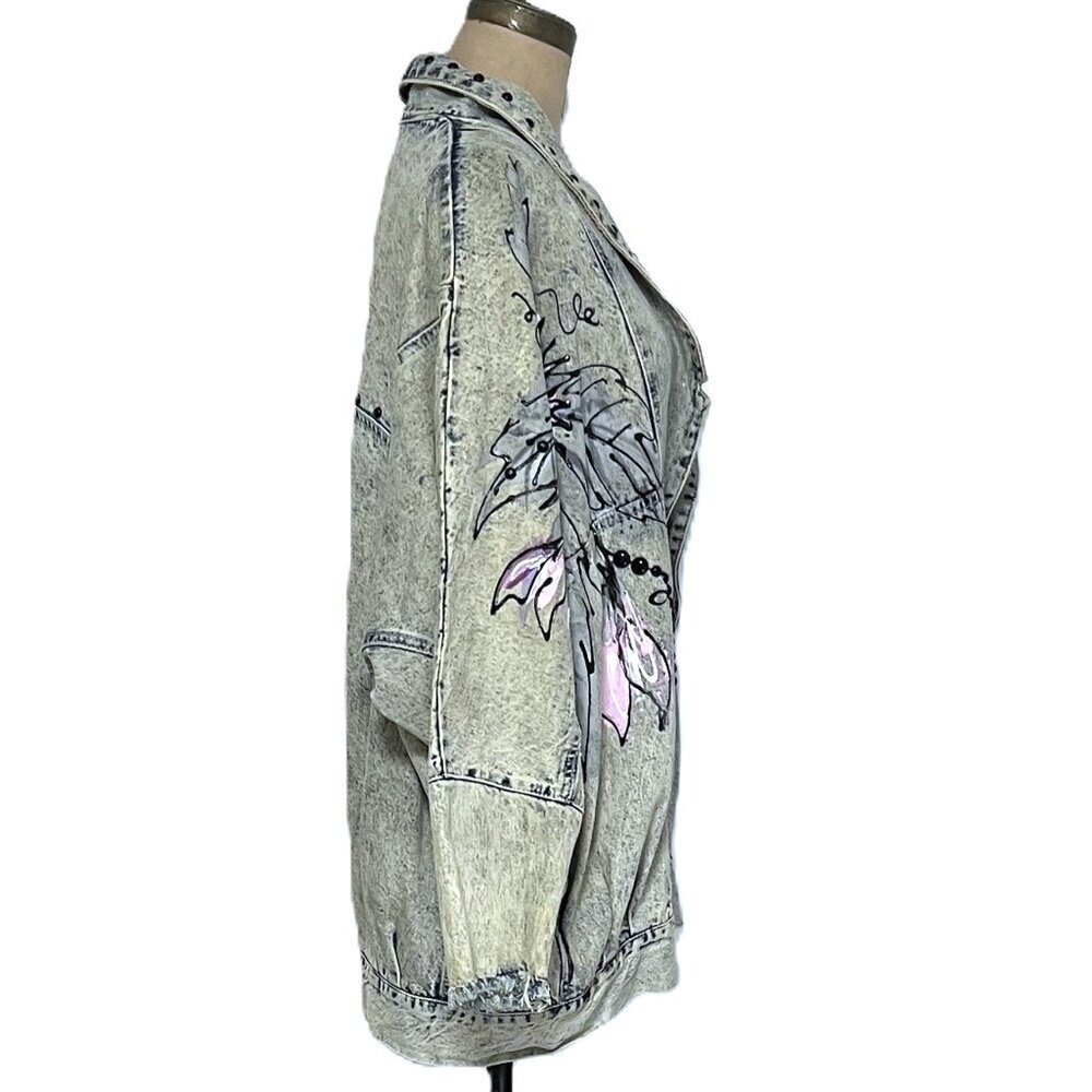 Vintage 90s one of a kind oversized denim jacket with hand painted embellished - Picture 11 of 16